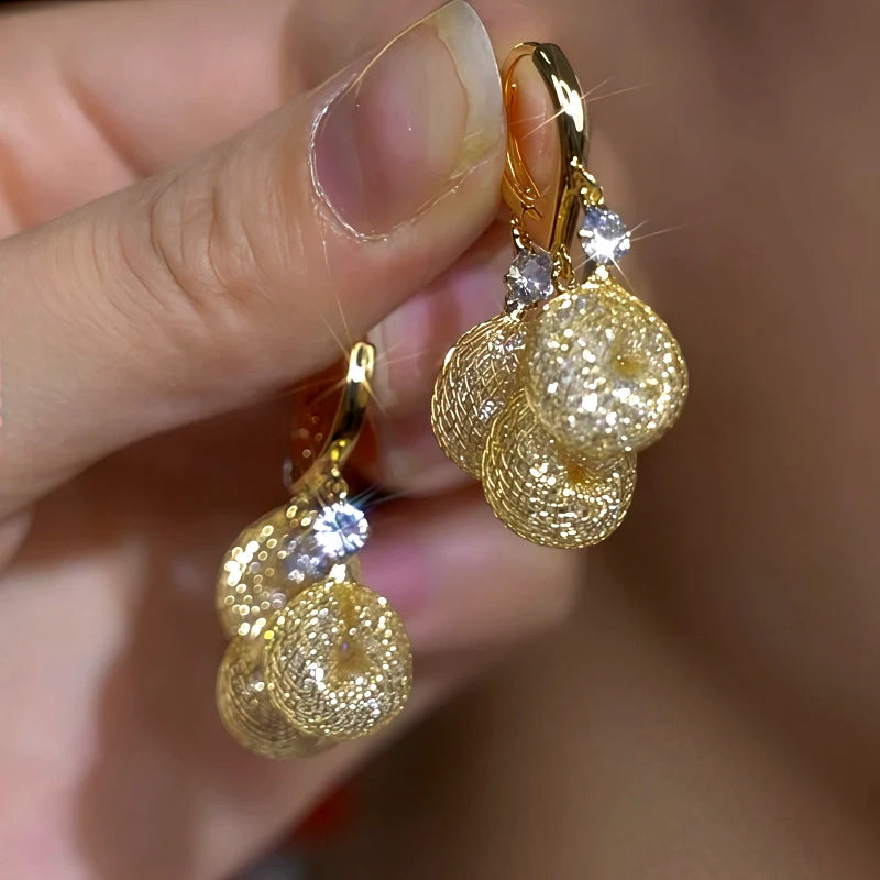 14K Gold-Plated Zircon Diamond Mesh Water Drop Earrings
