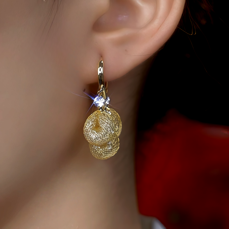 14K Gold-Plated Zircon Diamond Mesh Water Drop Earrings