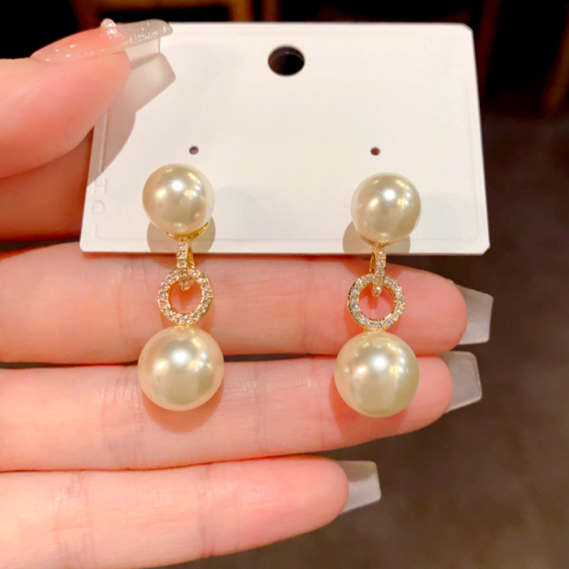 14K Gold-Plated Zircon Diamond Pearl Earrings