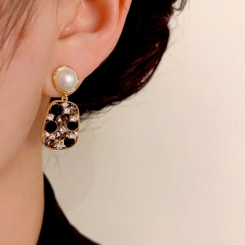 14K Gold-Plated Zircon Diamond Pearl Earrings