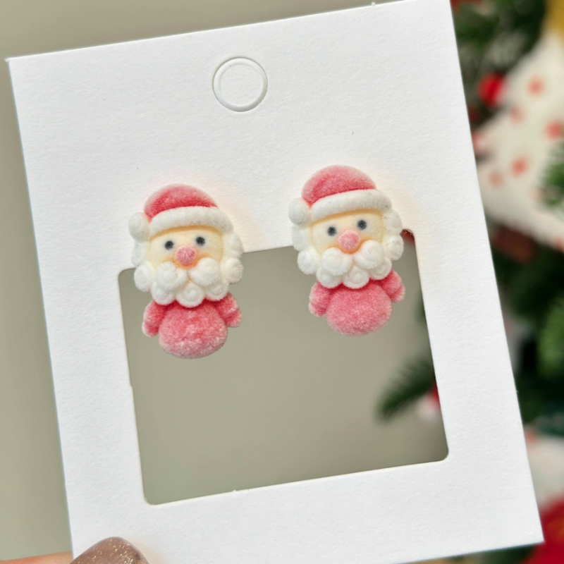 Silver Post Christmas Santa Flocking Earrings