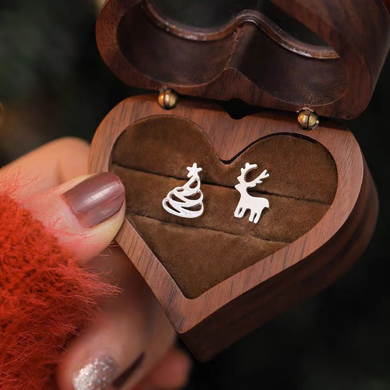 Sterling Silver Christmas Tree And Antler Asymmetrical Stud Earrings