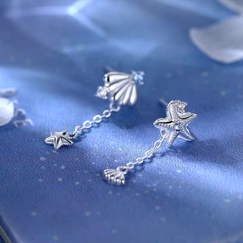 Sterling Silver Elegant Starfish Shell Earrings