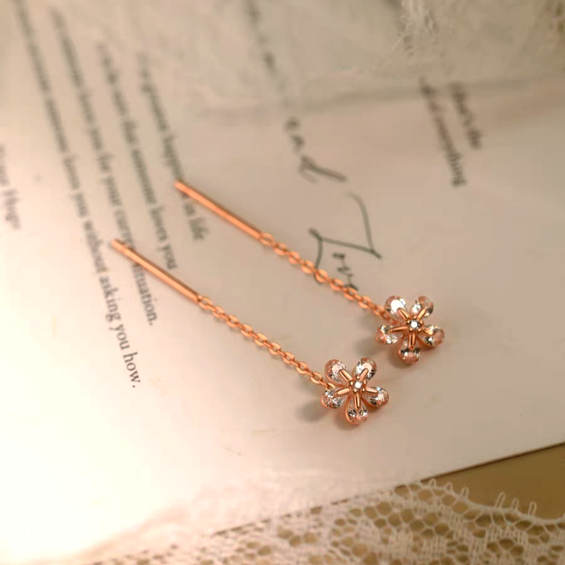 Sterling Silver Zircon Diamond Flower Threader Earrings