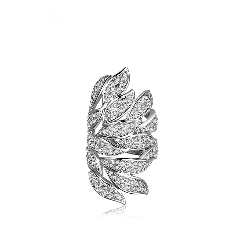 Sterling Silver Zircon Diamond Leaf Ear Clips