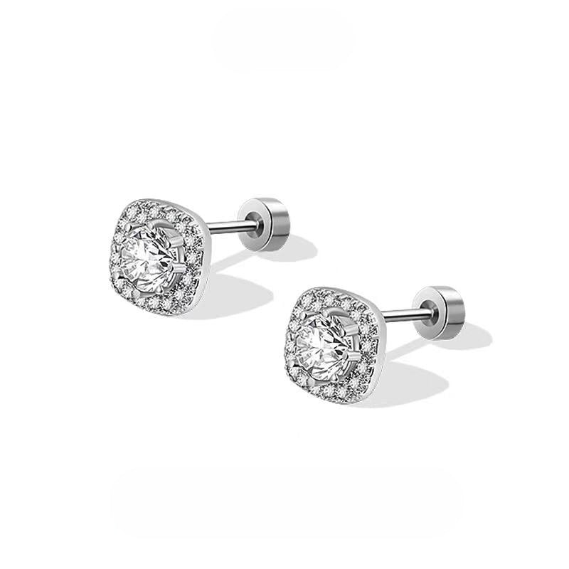 Sterling Silver Zircon Diamond Sugar Cube Stud Earrings