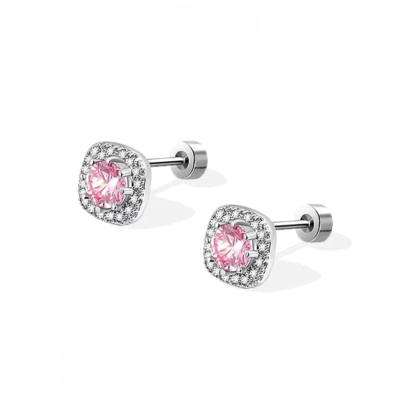Sterling Silver Zircon Diamond Sugar Cube Stud Earrings