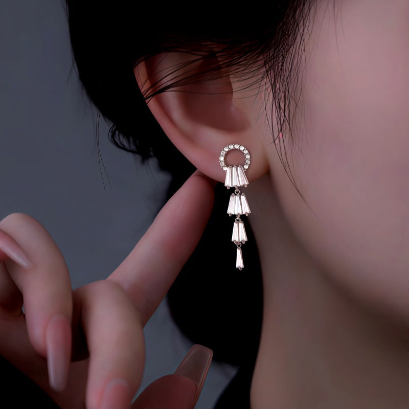 Sterling Silver Zircon Diamond Tassel Earrings