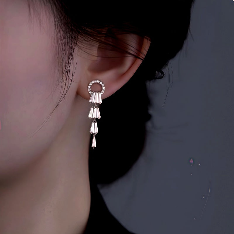 Sterling Silver Zircon Diamond Tassel Earrings