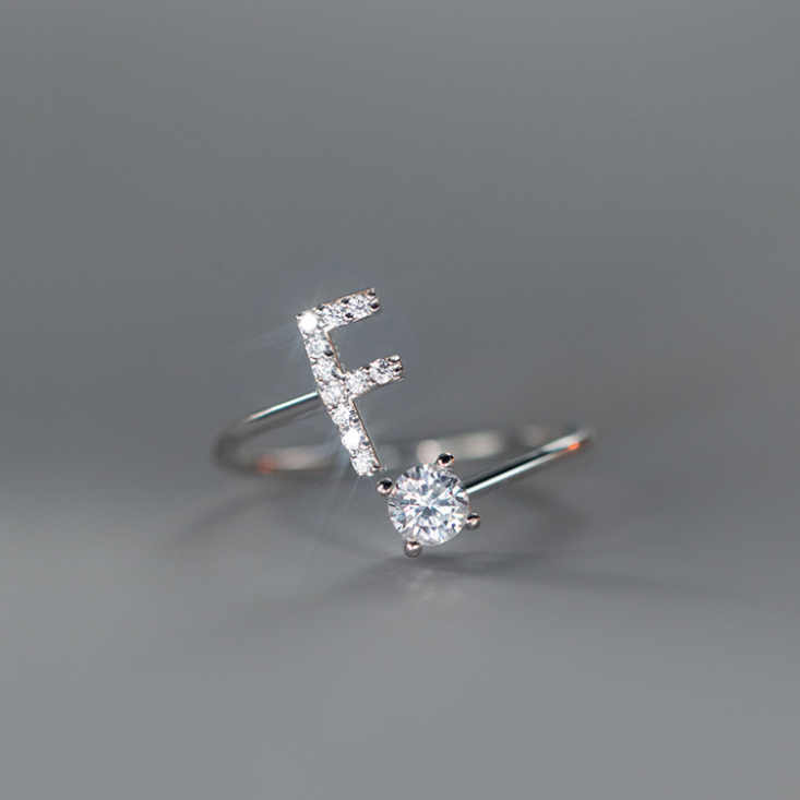 Sterling Silver Zircon Adjustable Letter Rings