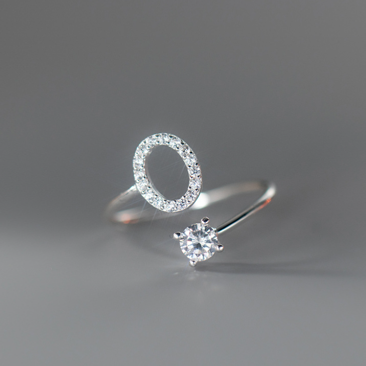 Sterling Silver Zircon Adjustable Letter Rings