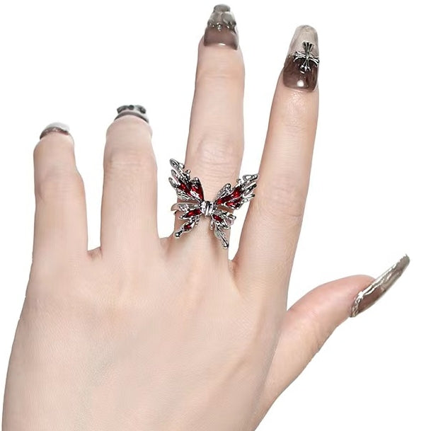 Adjustable Red Butterfly Rings for Halloween Gift Daily