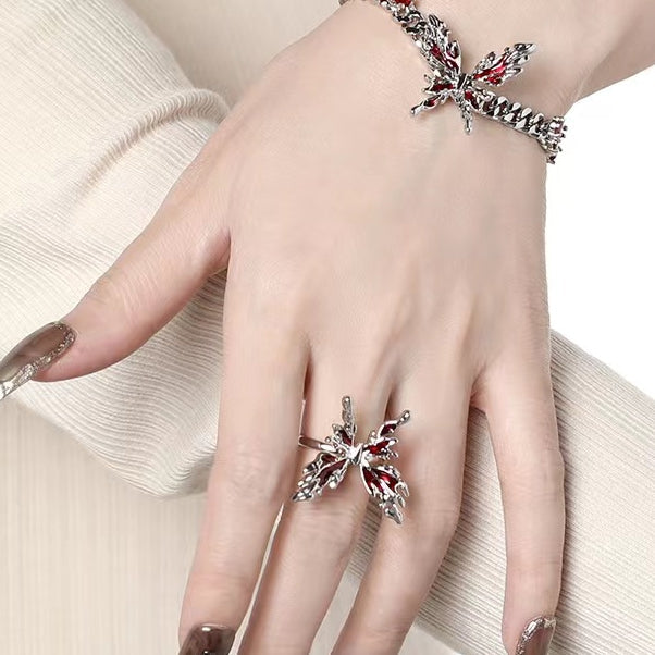 Adjustable Red Butterfly Rings for Halloween Gift Daily