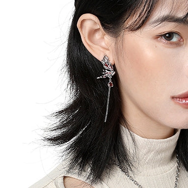 Halloween Liquid Red Butterfly Tassel Earrings