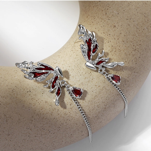 Halloween Liquid Red Butterfly Tassel Earrings