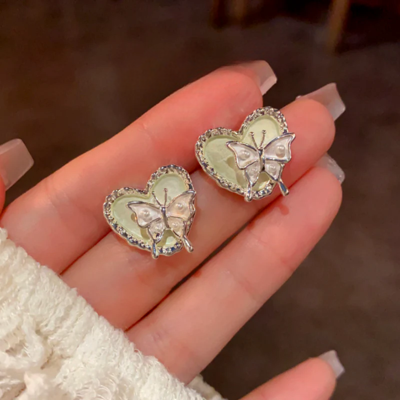 14K Gold-Plated Elegant Butterfly Heart Earrings