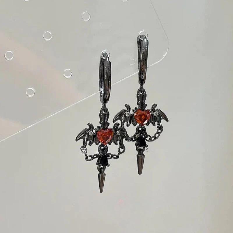 14K Gold-Plated Zircon Diamond Heart Angel Wing Earrings