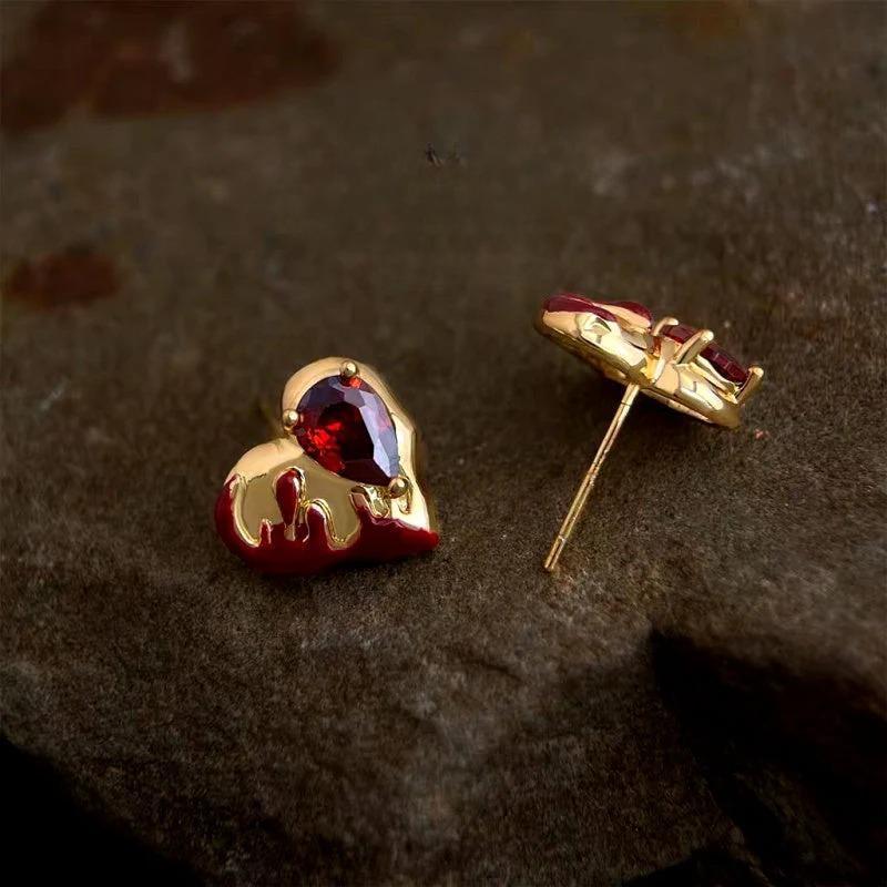14K Gold-Plated 2025 Halloween Heart Stud Earrings