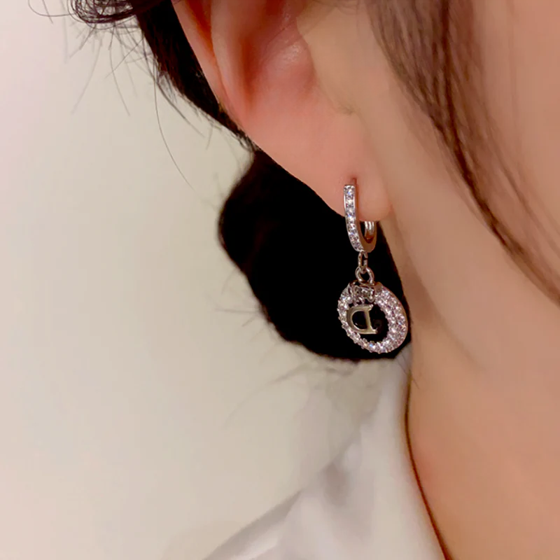 14K Gold-Plated Luxury Zircon Diamond Letter D Earrings