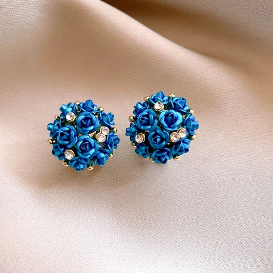 Silver Post Zircon Diamond Flower Stud Earrings