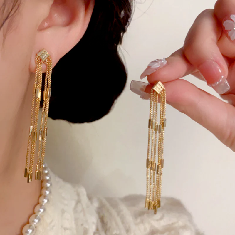 14K Gold-Plated Chain Tassel Earrings