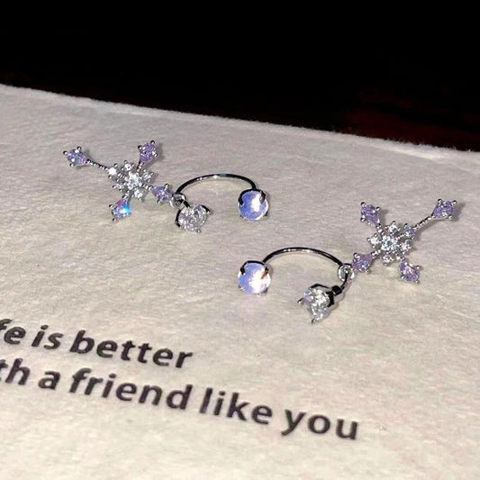 14K Gold-Plated Zircon Diamond Cross Earrings