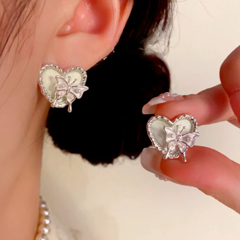 14K Gold-Plated Elegant Butterfly Heart Earrings