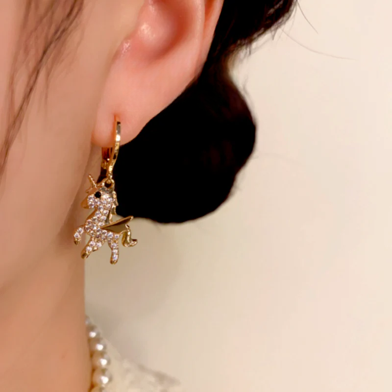 14K Gold-Plated Zircon Diamond Unicorn Earrings